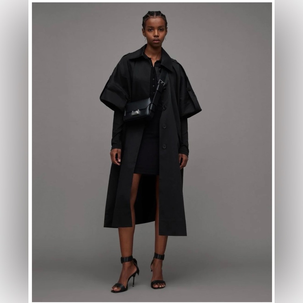 ALLSAINTS Tina Stylish Black Trench Coat in Black XS/SM